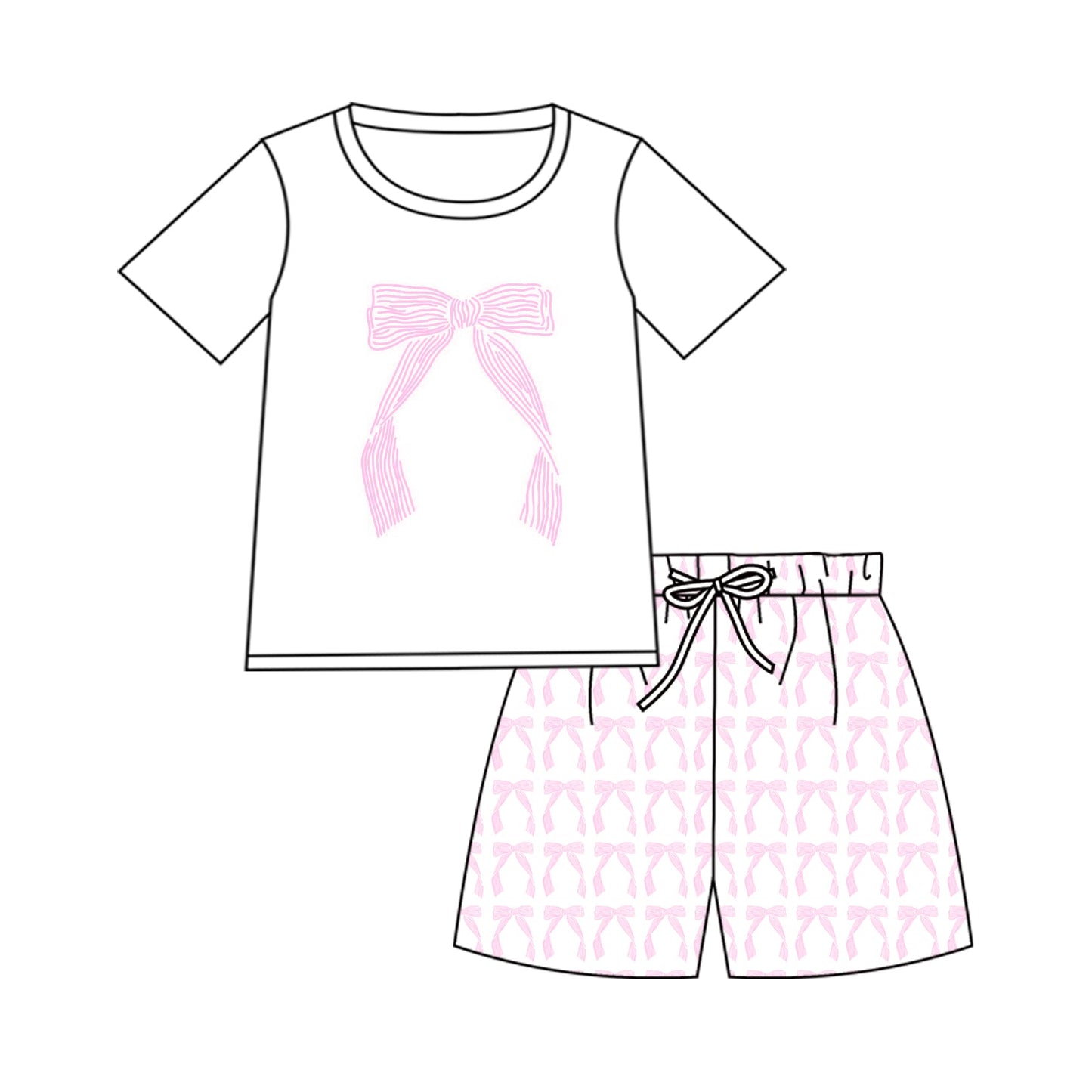 Preorder Adult Women Short Sleeves Pink Bows Shirt Shorts Pajamas Set