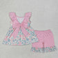Baby Girl Sleeveless Flower Bows Tunic Ruffle Shorts Sibling Clothes Set RTS
