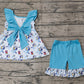 Preorder Baby Girl Dogs Checked Tunic Ruffle Blue Shorts Clothes Set（ No moq ）