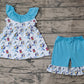 Preorder Baby Girl Dogs Checked Tunic Ruffle Blue Shorts Clothes Set（ No moq ）