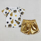 Baby Girl Short Sleeves Cheer Team Shirt Leather Shorts Sibling Clothes Set RTS
