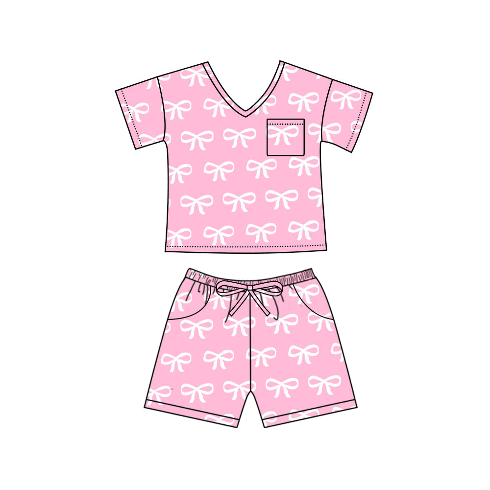 Preorder Adult Women Short Sleeves Bows Shirt Shorts Pajamas Pink Set