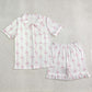 Adult Women Short Sleeves Bows Pocket Buttons Shirt Shorts Pajamas Set RTS
