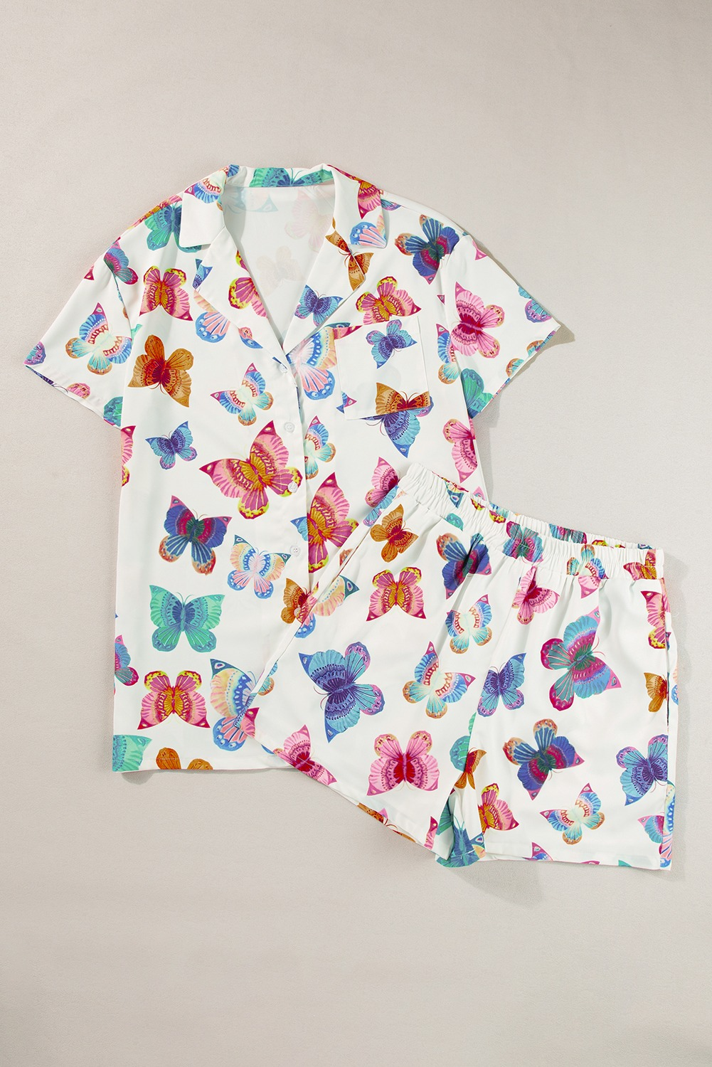 Preorder Adult Women Short Sleeves Butterfly Buttons Shirt Shorts Pajamas Set