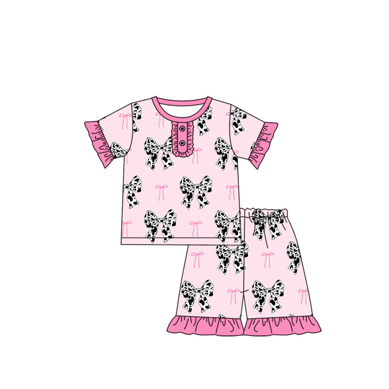 Preorder Baby Girl Short Sleeves Western Bows Shirt Shorts Pajamas Set