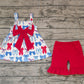 Baby Girl Straps July 4th Bows Tunic Red Shorts Clothes Set RTS