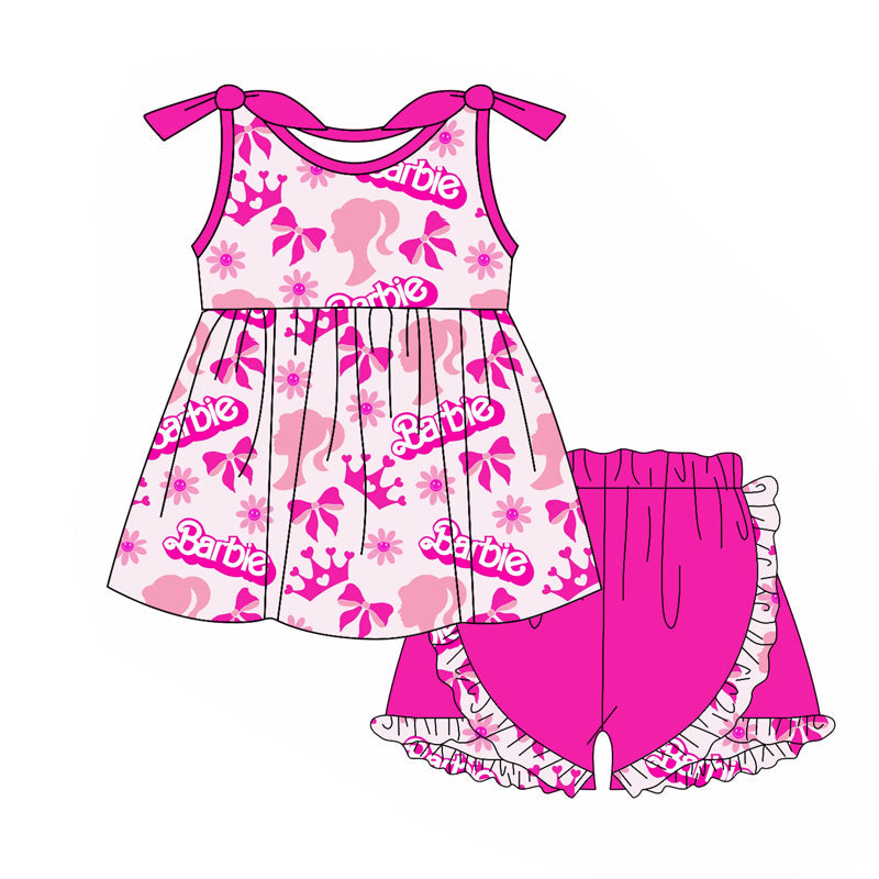 Preorder Baby Girl Sleeveless Doll Pink Tunic Ruffle Shorts Clothes Set ( Moq 5 )