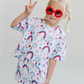 Preorder Baby Girl Short Sleeves 4th Of July Rainbow USA Shirts Shorts Clothes Set ( Moq 5 )