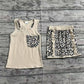 Preorder Baby Girl Sleeveless Pocket Bow Khaki Tops Ruffle Leopard Shorts Set ( No moq )