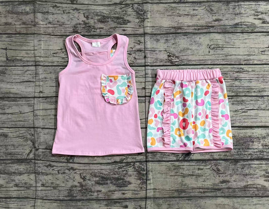 Preorder Baby Girl Pocket Bow Pink Tops Ruffle Leopard Shorts Set ( No moq )