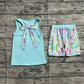 Preorder Baby Girl Sleeveless Pocket Bow Blue Tops Ruffle Shorts Set ( No moq )