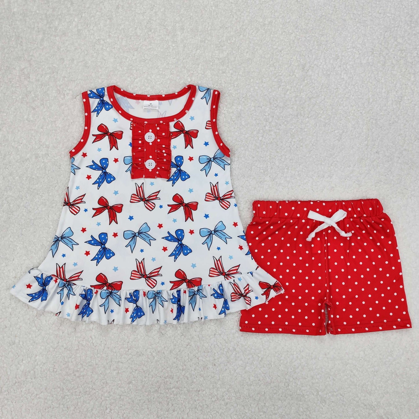 Baby Girl Sleeveless 4th Of July Bows Tunic Shorts Sibling Set Clothes RTS