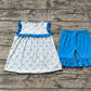 Baby Girl Short Sleeves Bows Flower Tunic Blue Shorts Set RTS