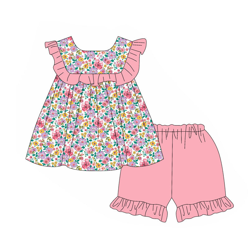 Preorder Baby Girl Short Sleeves Floral Tunic Pink Shorts Set ( Moq 5 )