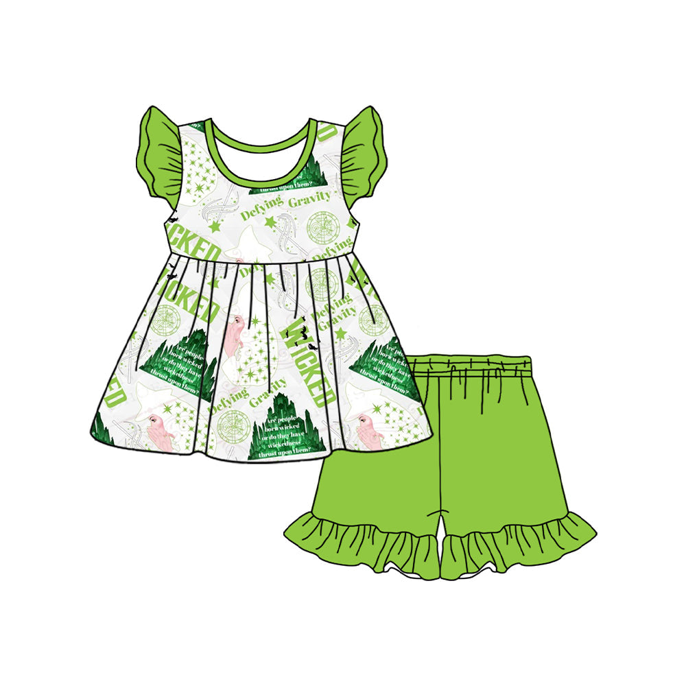Preorder Baby Girl Short Sleeves Princess Tunic Green Shorts Set ( Moq 5 )
