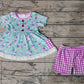 Baby Girl Short Sleeves Flower Tunic  Plaid Shorts Clothes Set RTS