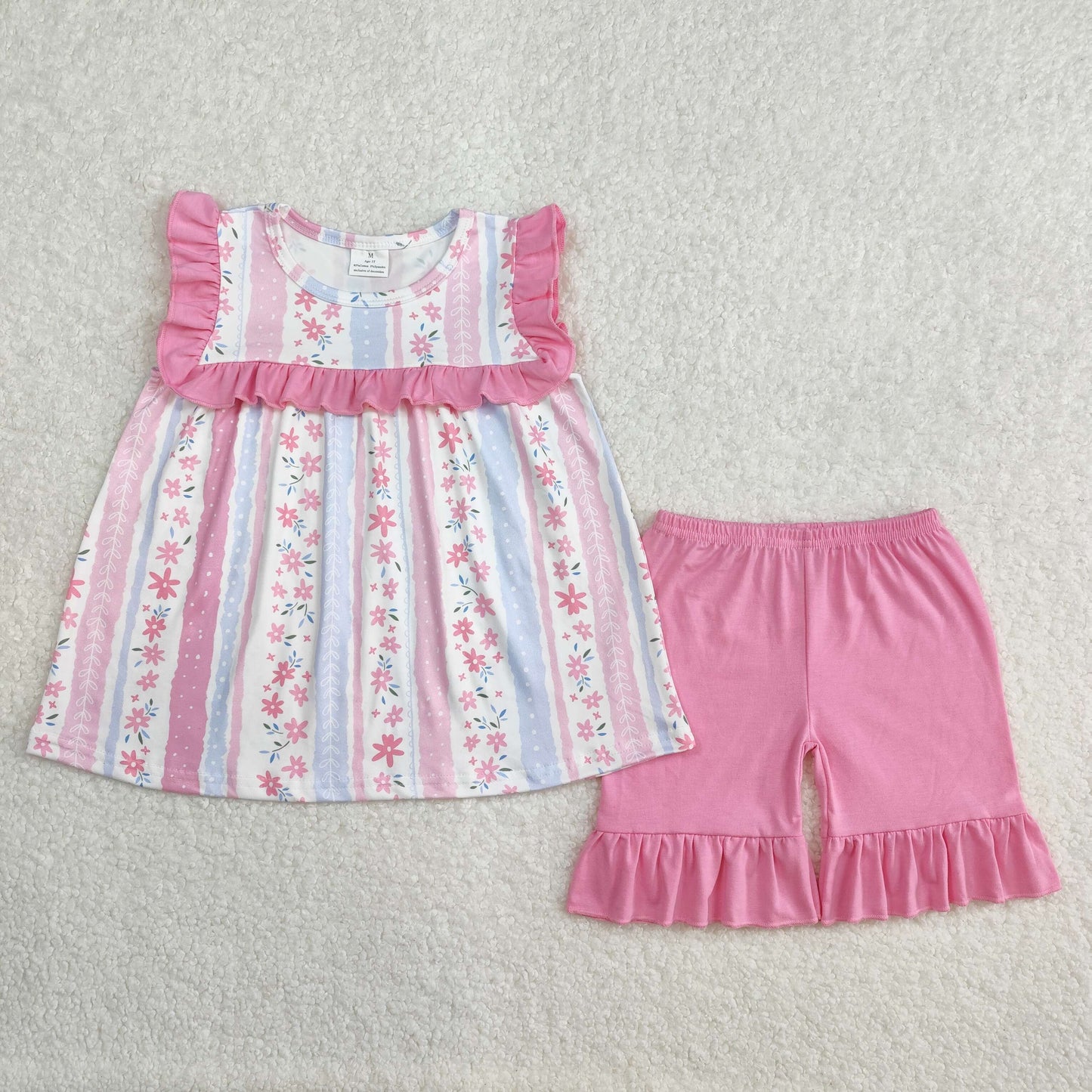 Baby Girl Short Sleeves Bows Flower Tunic Ruffle Shorts Sibling Set Clothes RTS