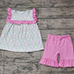 Baby Girl Infant Short Sleeves Flower Ruffle Tunic Pink Shorts Set RTS