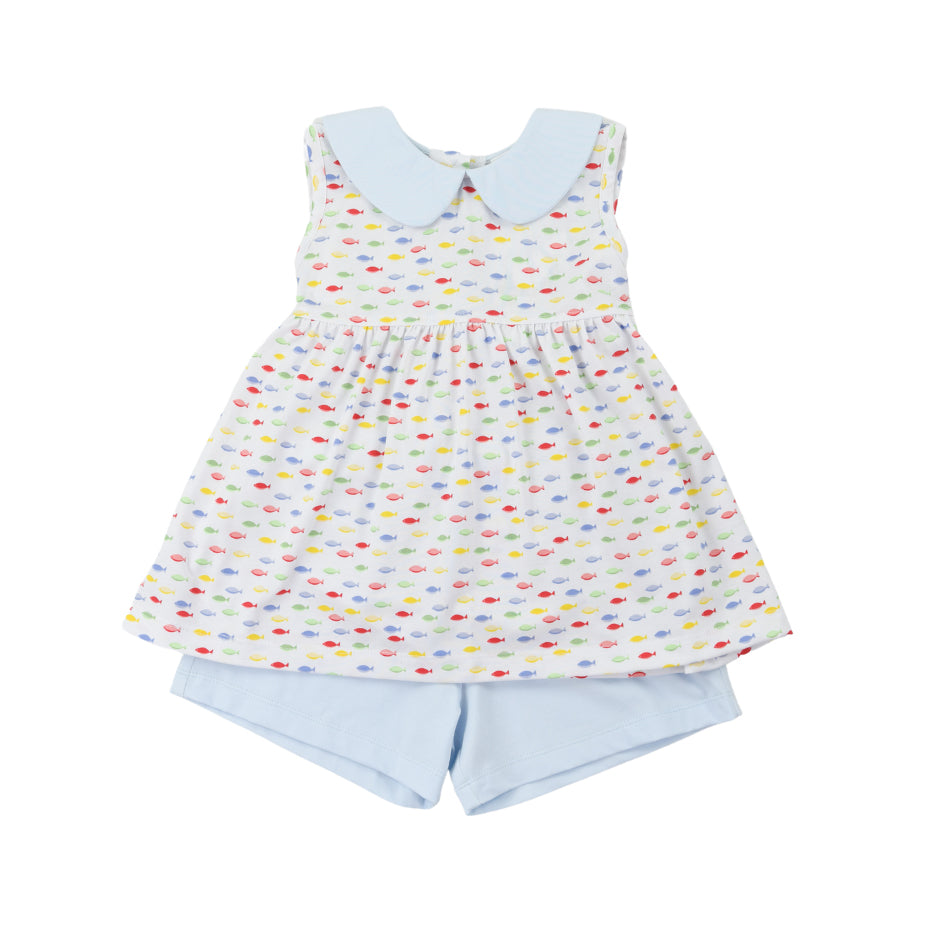 Preorder Baby Girl Sleeveless Fishing Tunic Summer Shorts Set ( Moq 5 )