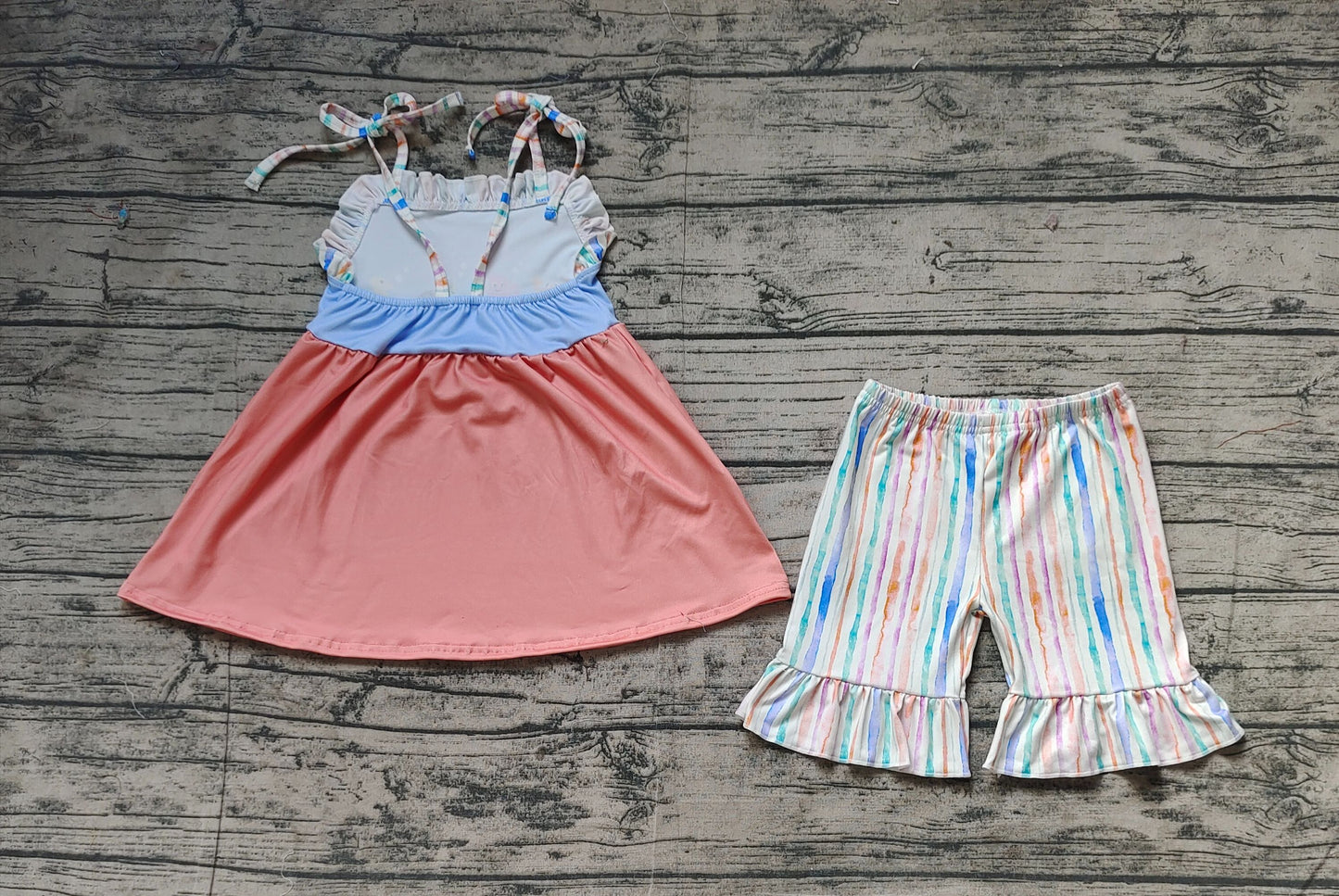 Preorder Baby Girl Straps Sea Animals Tunic Stripes Shorts Set ( No moq )