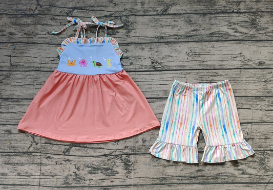 Preorder Baby Girl Straps Sea Animals Tunic Stripes Shorts Set ( No moq )