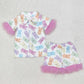 Baby Girl Fur Short Sleeves Easter Rabbits Bows Buttons Shirt Shorts Pajamas Sibling Set RTS