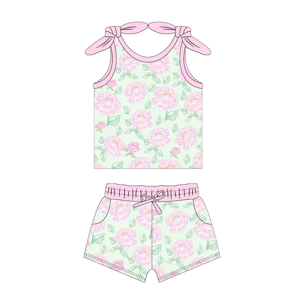 Preorder Baby Girl Sleeveless Tops Shorts Flower Clothes Set ( Moq 5 )