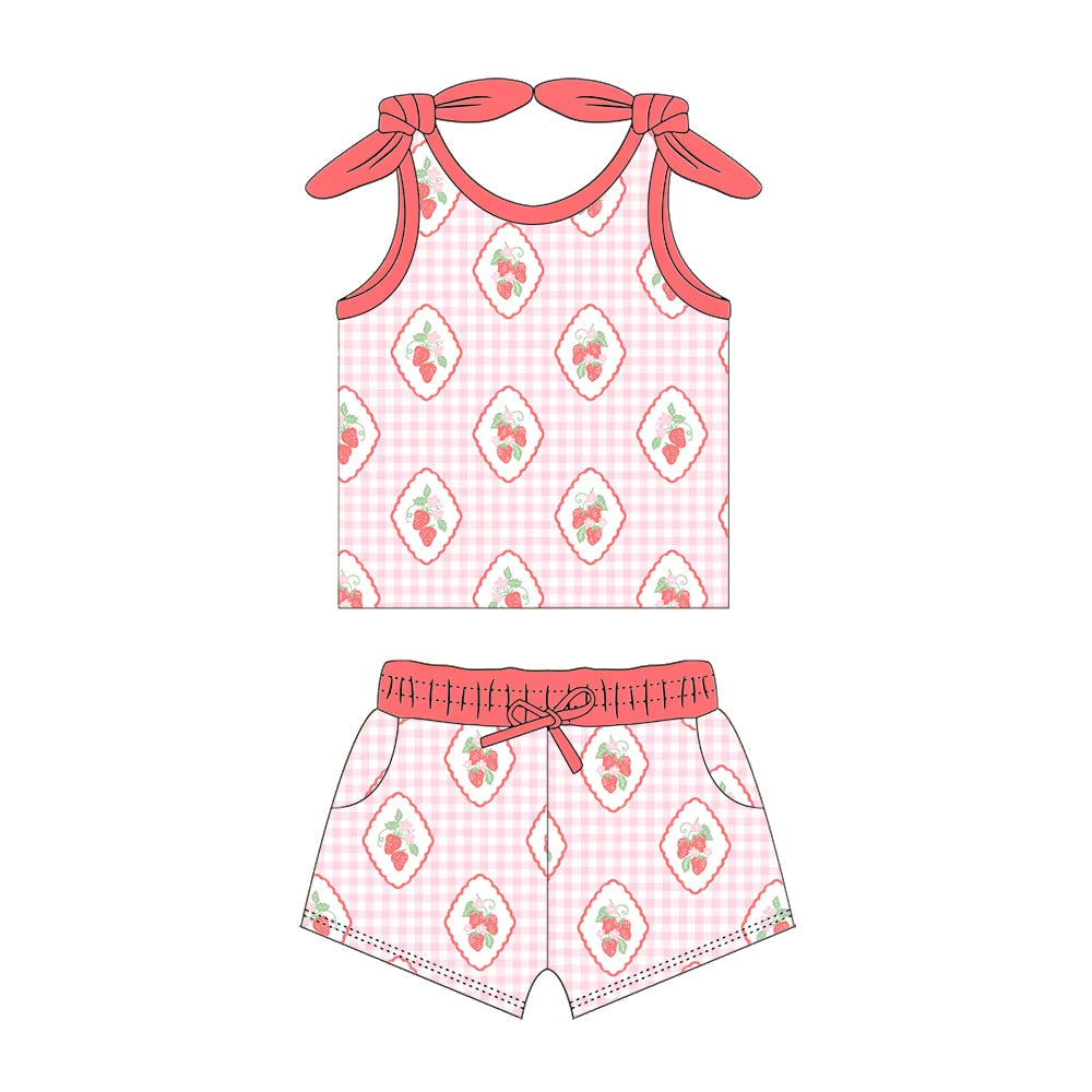 Preorder Baby Girl Sleeveless Tops Shorts Flower Checked Clothes Set ( Moq 5 )