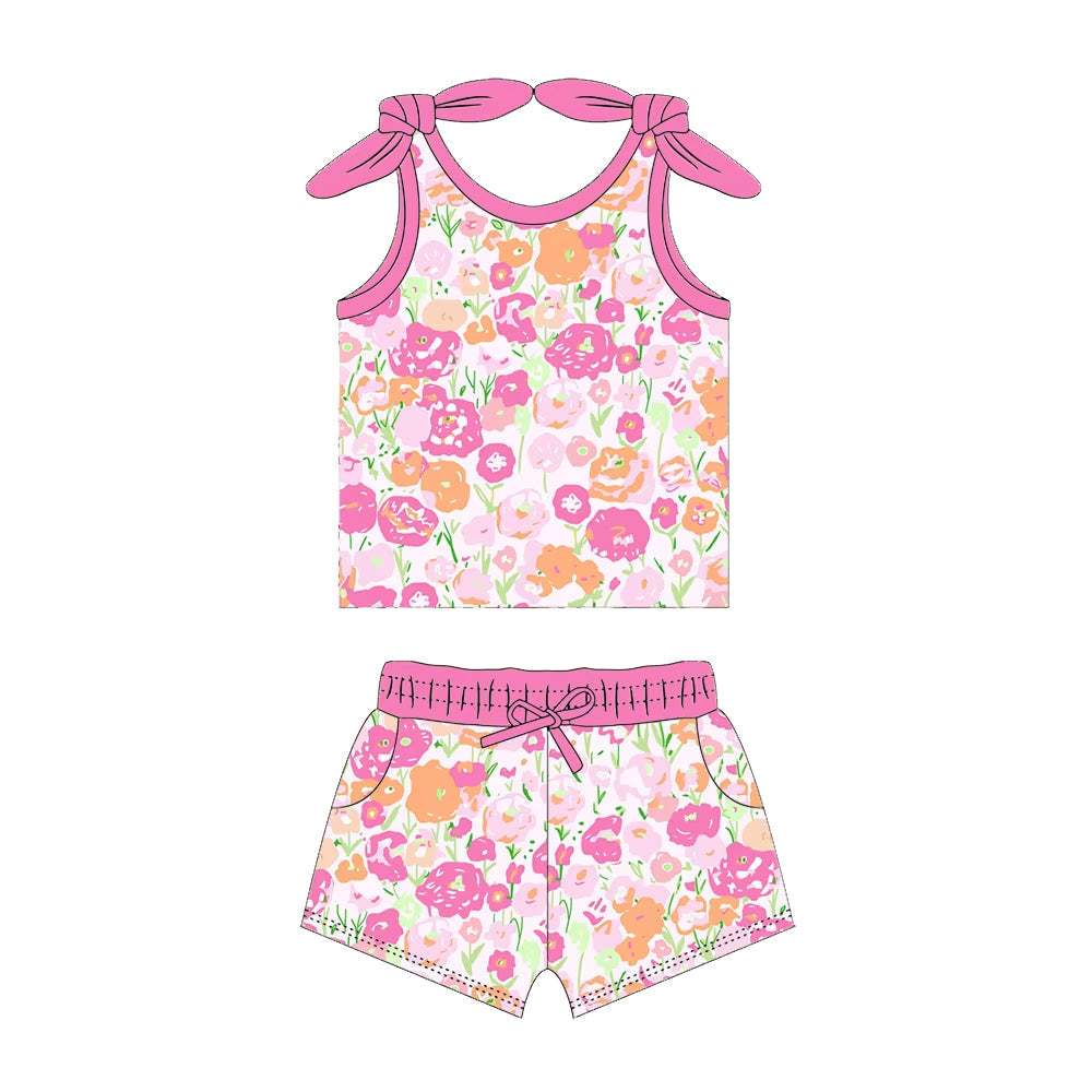 Preorder Baby Girl Sleeveless Tops Shorts Flower Pink Clothes Set ( Moq 5 )