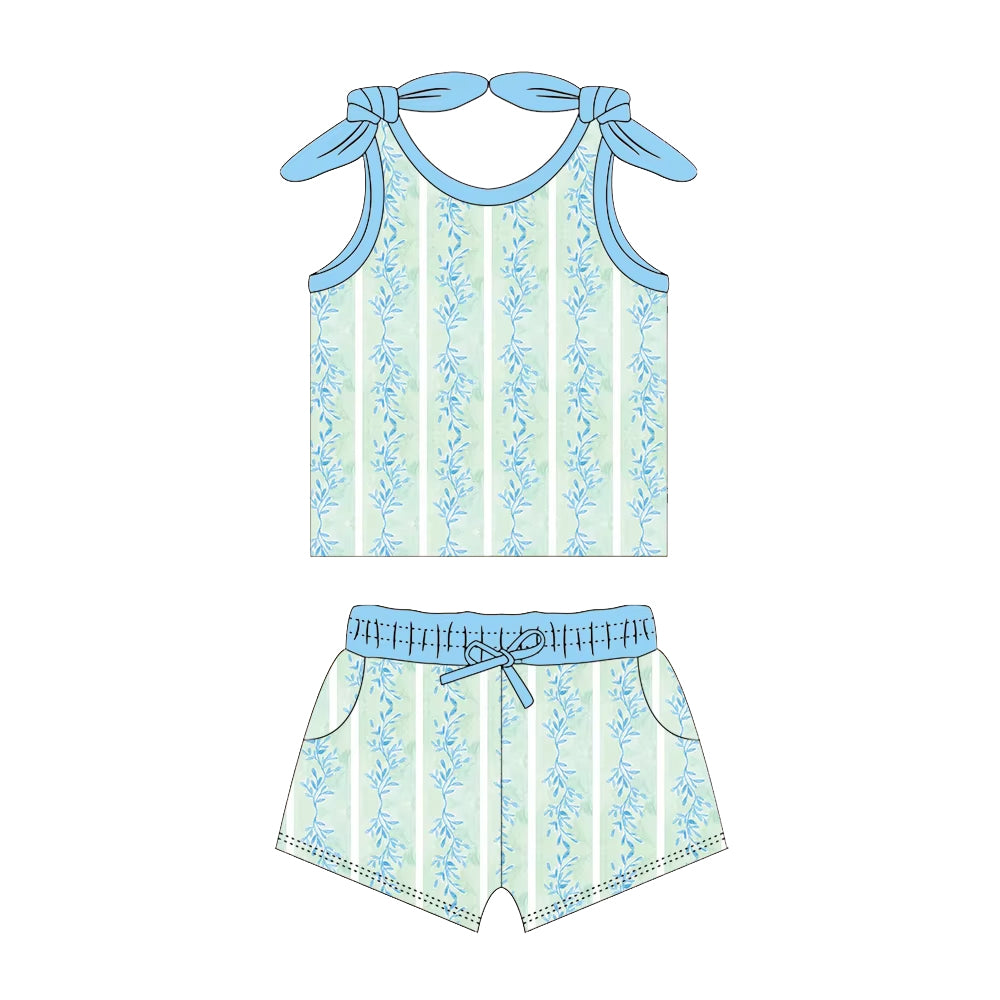 Preorder Baby Girl Sleeveless Tops Shorts Flower Blue Clothes Set ( Moq 5 )