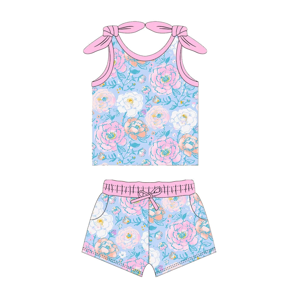 Preorder Baby Girl Sleeveless Tops Flower Shorts Clothes Set ( Moq 5 )