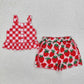 Baby Girl Toddler Sleeveless Buttons Tops Flower Strawberry Bows Shorts Clothes Sibling Summer Set RTS