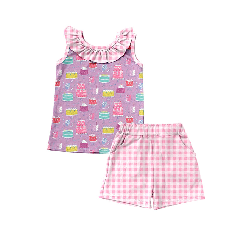 Preorder Baby Girl Sleeveless Birthday Shirt Pocket Shorts Clothes Set ( Moq 5 )