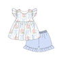 Baby Girl Short Sleeves Flower Bows Tunic Blue Shorts Set RTS