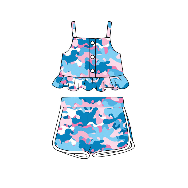 Preorder Baby Girl Straps Camo Tops Shorts Clothes Set ( Moq 5 )