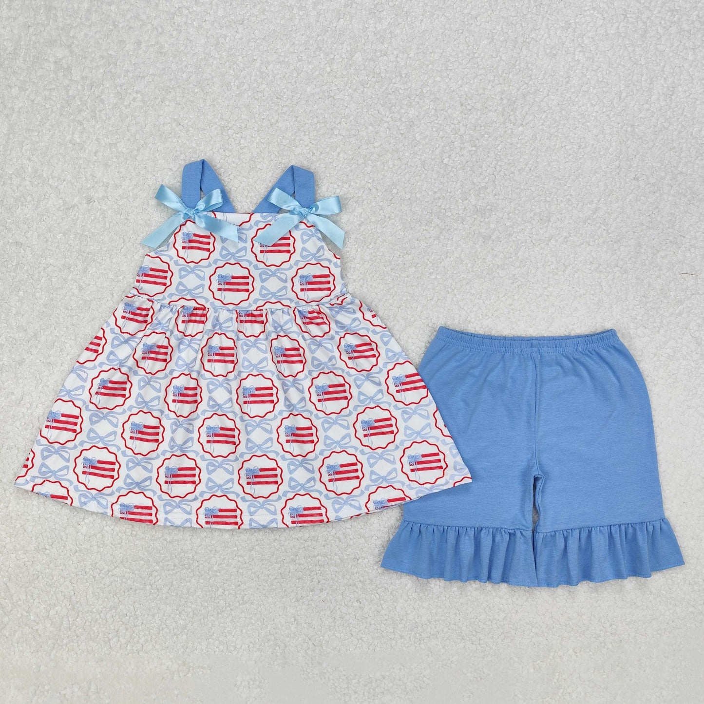 Baby Girl Bows Straps Flower Tunic Ruffle Shorts Set Sibling Summer Clothes RTS