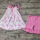 Preorder Baby Girl Straps Pink Bows Tops Ruffle Shorts Clothes Set ( No moq )