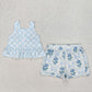 Baby Girl Blue Flower Bows Sibling Set Yoga Skort Dress RTS
