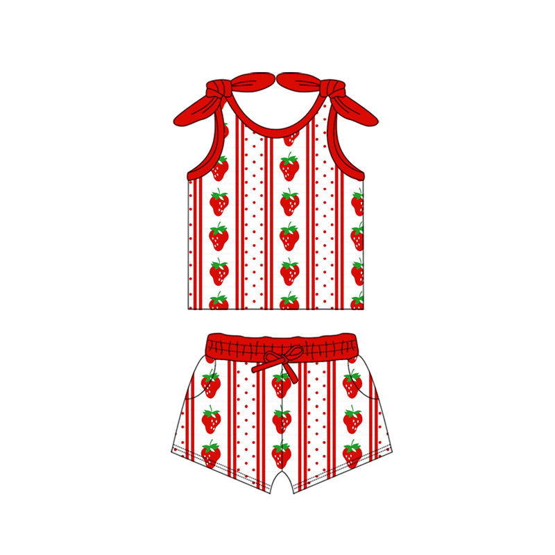 Preorder Baby Girl Straps Strawberry Tops Shorts Clothes Set ( Moq 5 )