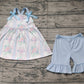 Preorder Baby Girl Infant Straps Flower Cake Birthday Tops Blue Shorts Set ( No moq )