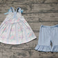 Preorder Baby Girl Infant Straps Flower Cake Birthday Tops Blue Shorts Set ( No moq )