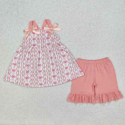 Baby Girl Straps Flower Bows Pink Sibling Romper Dress Outfit RTS