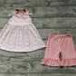 Baby Girl Straps Flower Bows Tunic Cotton Ruffle Pink Shorts Set RTS