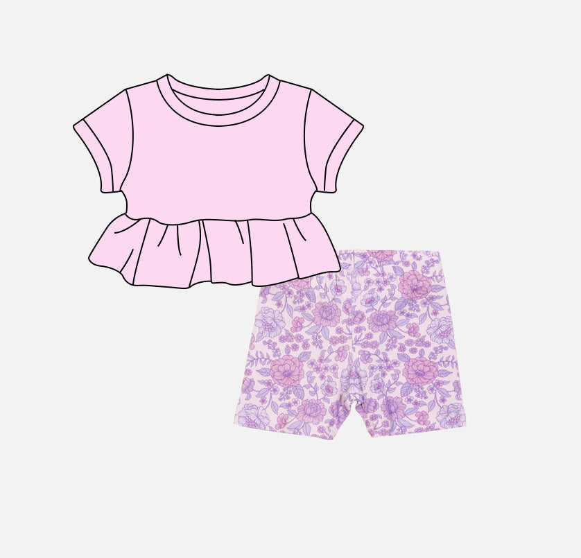 Preorder Baby Girl Purple Tops Flower Shorts Clothes Set ( Moq 5 )