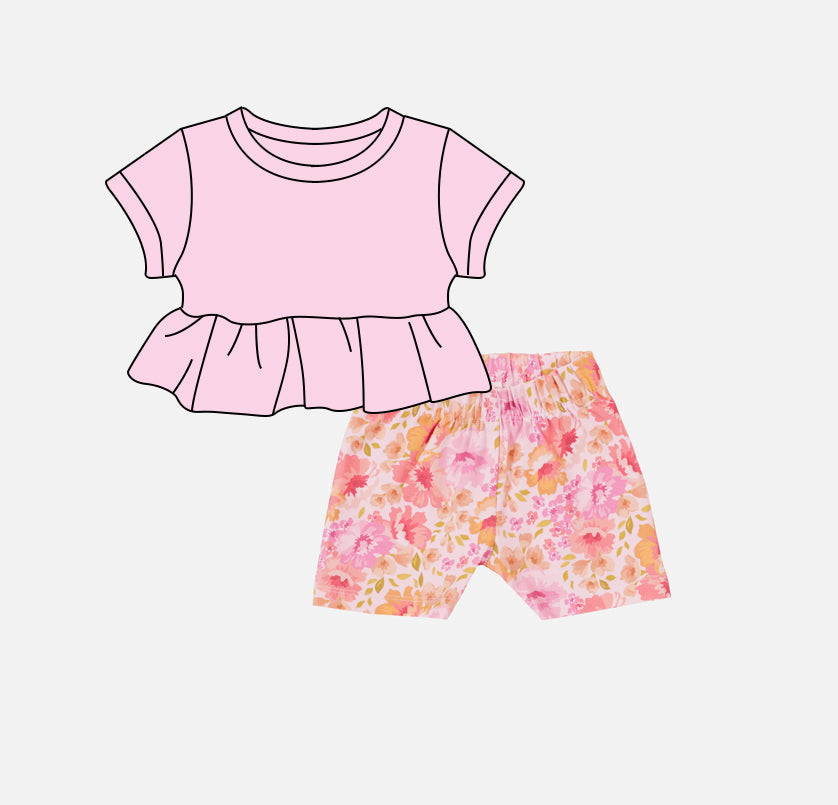 Preorder Baby Girl Pink Tunic Flower Shorts Clothes Set ( Moq 5 )