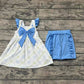 Baby Girl Short Sleeves Bows Tunic Blue Shorts Set RTS