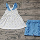 Preorder Baby Girl Short Sleeves Bows Tunic Blue Shorts Set ( No moq )