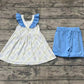 Baby Girl Short Sleeves Bows Tunic Blue Shorts Set RTS
