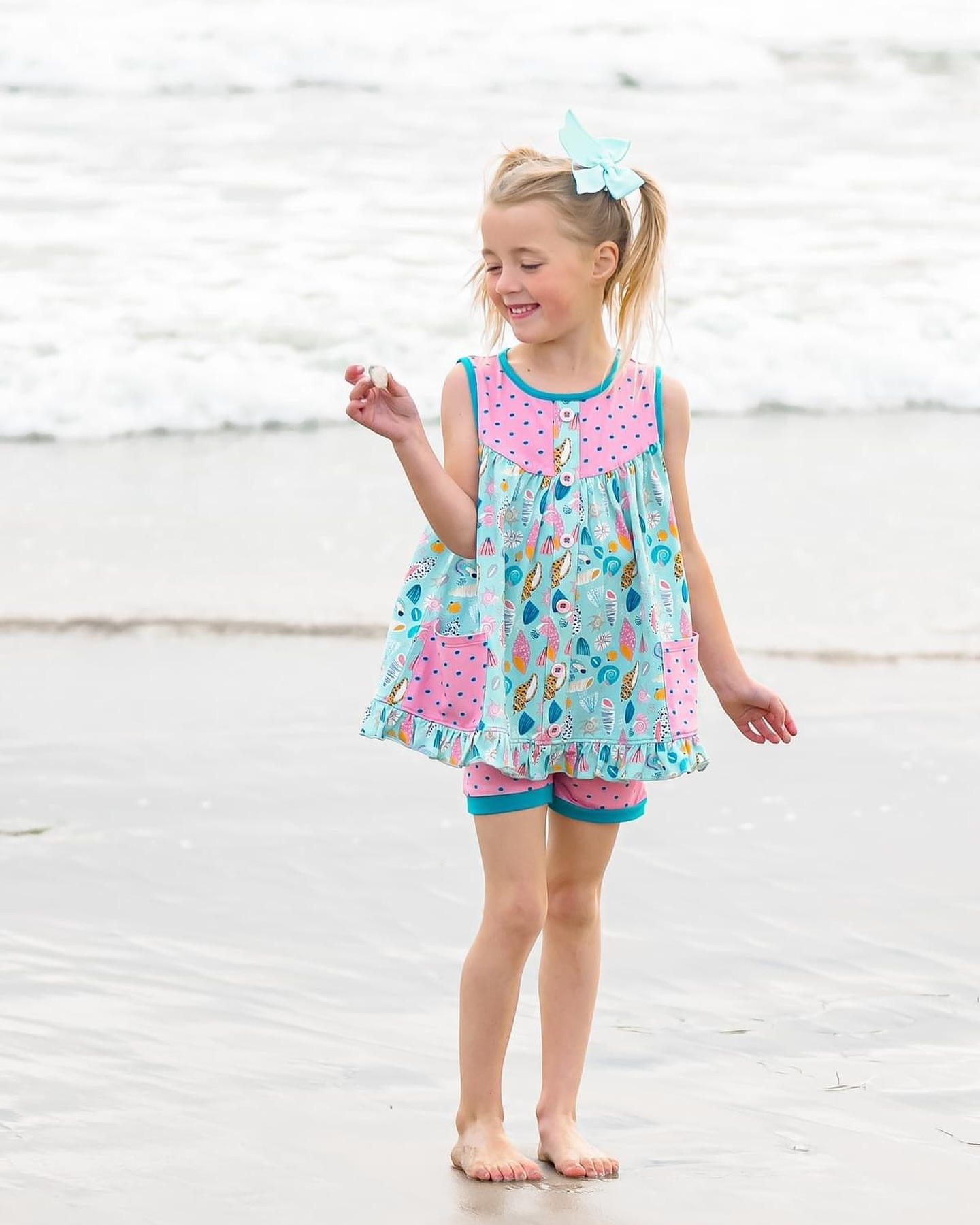 Preorder Baby Girl Seashell Pockets Tunic Shorts Clothes Set ( Moq 5 )