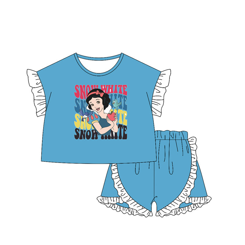 Preorder Baby Girl Kids Princess Blue Shirt Ruffle Shorts Clothes Set ( Moq 5 )